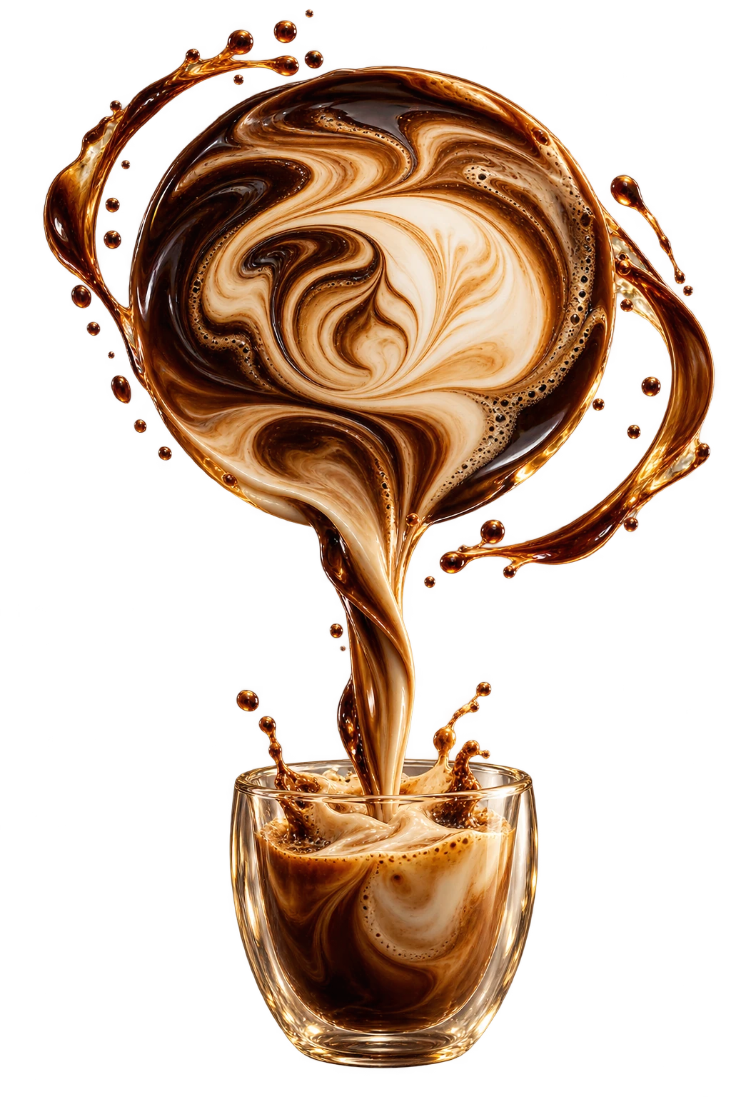 Marbled espresso and cream flowing into a glass